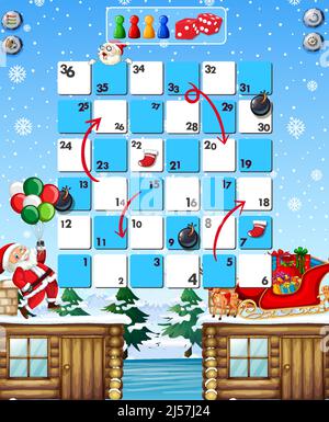 Schlange und Leitern Spiel Vorlage in Weihnachten Thema Illustration Stock Vektor