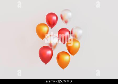 Set von bunten Ballons mit leerem Platz für Text. Realistischer Hintergrund für Geburtstag, Jubiläum, Hochzeit, Urlaub Gratulation Banner. Festliche Stockfoto