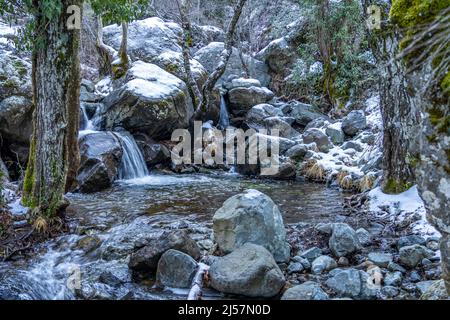 Bach zu den Kaledonia Wasserfällen im Troodos-Gebirge, Zypern, Europa | Caledonia Wasserfälle River Stream, Troodos Mountains, Zypern, Europa Stockfoto