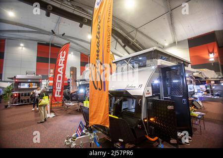 Der charakteristische Wohnwagen-Anhänger Hybrid auf der sydney Caravan and Camping Show, NSW, Australien Stockfoto