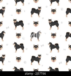 Shiba Inu, japanische kleine Größe Hund Mantel Farben, verschiedene Posen nahtlose Muster. Vektorgrafik Stock Vektor