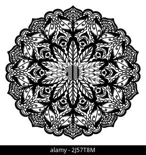 Mandala mit orientalischem Muster. Kunstvolle Muster zum Ausmalen, ausmalen, mehndi, Tätowierung, Hochzeitseinladung. Vector Yoga-Logo. Stock Vektor