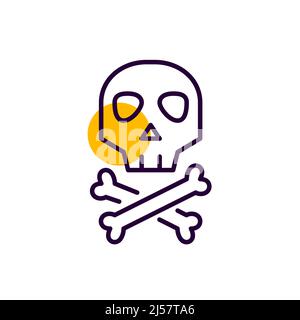 Schädel und Kreuzknochen. Gefahr gruselige Halloween- und Giftsymbole. Pixel-perfektes, bearbeitbares Strichsymbol Stock Vektor