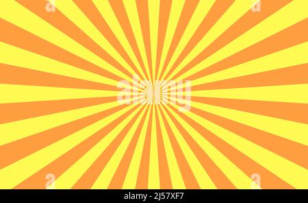 Abstrakte orange und gelbe Sonnenstrahlen, retro gestylte Sonne platzen Textur Hintergrund, Illustration, Linie Art Stockfoto