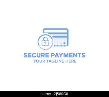 Kreditkarte mit Schloss-Logo-Design. Plastikkreditkarten-Vektor-Design und Abbildung. Stock Vektor