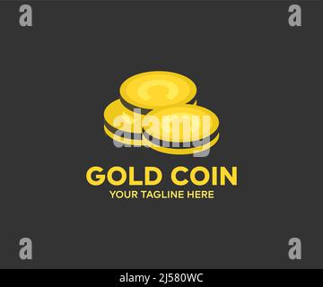 Logo mit Goldmünze. Virtuelles Geld, Internet, Erfolg, Bank, Business-Vektor-Design und Illustration. Stock Vektor