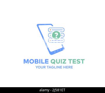 Mobile Quiz Test Menü Vorlage Logo Design. Smartphone-Vorlage mit Antwortoptionen, Quiz-Test-Vektor-Design und Illustration. Stock Vektor