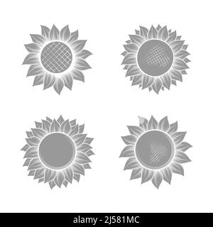 Set mit grauen Sonnenblumen-Silhouetten Stock Vektor