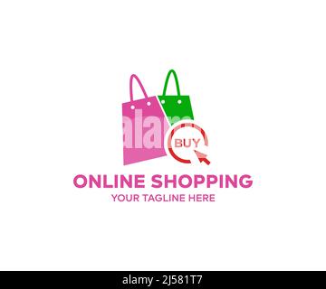 Online einkaufen, im Online Shop Logo Design kaufen. Produkte aus E-Shop Vektor-Design und Illustration. Stock Vektor