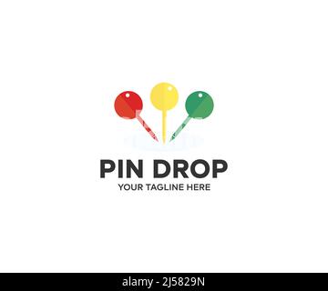 Farbkarte Pin Zeichen Lage Logo Design. Positionssymbol. Aufbau und Illustration des Pinvektors für die Position. Stock Vektor