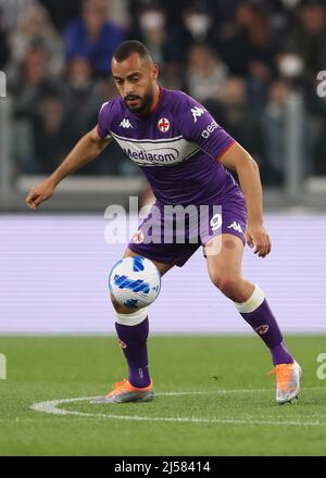 Turin, Italien, 20.. April 2022. Arthur Cabral von ACF Fiorentina während des Coppa Italia-Spiels im Allianz Stadium in Turin. Bildnachweis sollte lauten: Jonathan Moscrop / Sportimage Stockfoto