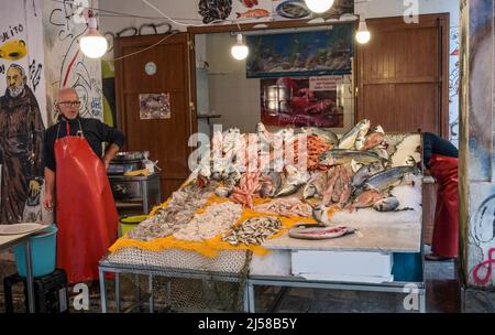 Fischhändler, Wochenmarkt, Mercato Vucciria, Palermo, Sizilien, Italien Stockfoto