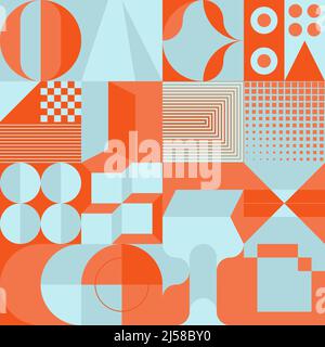 Retro Future Art inspirierte Vektormuster mit abstrakten geometrischen Formen und kräftigen Formen. Digitales Grafikdesign für Poster, Cover, Kunst, p Stock Vektor