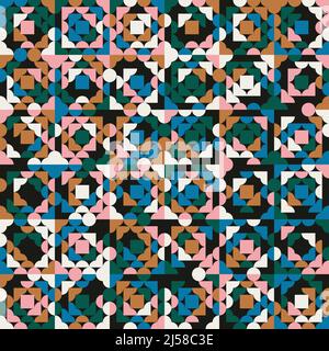 Farbenfrohe abstrakte Vektormuster mit verschiedenen geometrischen Formen und Elementen. Digitales Grafikdesign für Poster, Cover, Kunst, Präsentation Stock Vektor