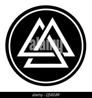 Symbol Valknut in einem schwarzen Kreis Stockfoto