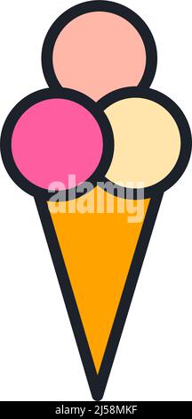 Symbol für Eiskonus. Symbole für isolierte Linienfarben für Speisen und Getränke Stock Vektor