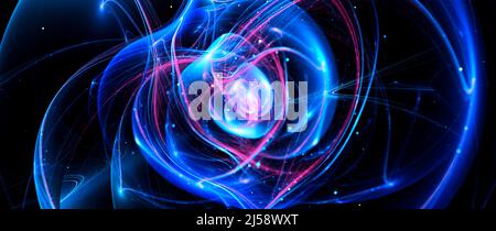 Blau glühender Kugelblitz mit Plasmaarmen, computergenerierter abstrakter Hintergrund Stockfoto