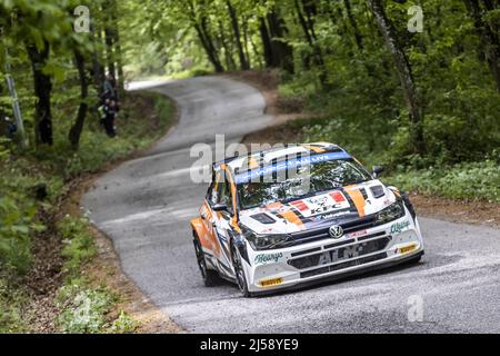 30 LINNAMAE Georg (est), MORGAN James (gbr), ALM Motorsport, Volkswagen Polo GTI, Aktion während der Croatia Rally 2022, 3. Lauf der WRC World Rally Car Championship 2022, vom 21. Bis 24. April 2022 in Zagreb, Kroatien - Foto: Nikos Katikis/DPPI/LiveMedia Stockfoto