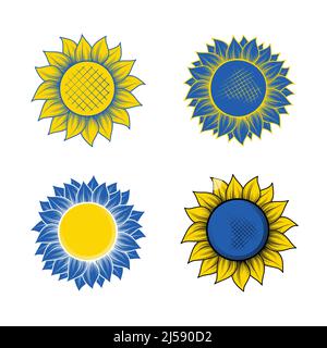 Set mit gelben und blauen Sonnenblumen-Silhouetten Stock Vektor