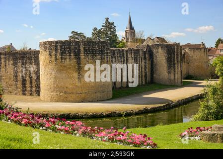 Blick auf die Burg von Brie Comte Robert und ihre Festungsmauern in Frankreich Stockfoto