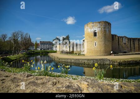 Blick auf die Burg von Brie Comte Robert und ihre Festungsmauern in Frankreich Stockfoto