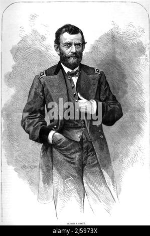 Porträt von Ulysses S. Grant, 18. Präsident der Vereinigten Staaten und Kommandeur der Unionsarmee im amerikanischen Bürgerkrieg. 19.. Jahrhundert krank Stockfoto