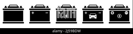 Symbol für Autobatterie eingestellt. Symbole für die automatische Batterie. Vektordarstellung auf weißem Hintergrund isoliert Stock Vektor