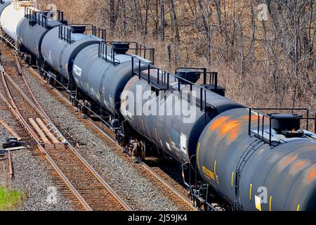 Eisenbahntankwagen oder Tankwagen. Hamilton, Ontario, Kanada Stockfoto