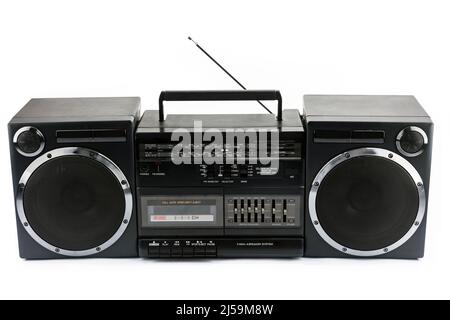 Vintage Tape Player - Boom Box mit Radio isoliert auf weißem Hintergrund Stockfoto