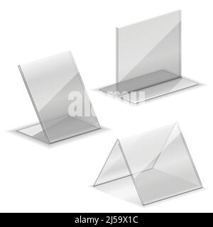 Acryl Vektor leeren Plastikhalter für Visitenkarte. Halter für Namenskartenständer an Tischabbildung Stock Vektor