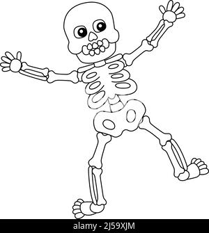 Tanzende Skelett Halloween Malseite Isoliert Stock Vektor