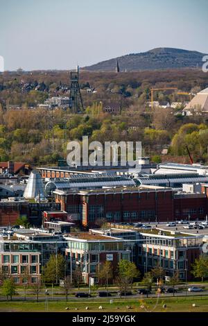 Das Einkaufszentrum Westfield Centro, Neue Mitte, im hinteren Olga Park mit dem verwinkelten Turm der ehemaligen Kolonie Osterfeld, im hinteren Teil die Hanie Stockfoto