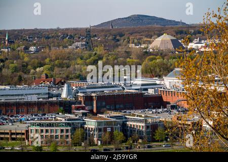 Das Einkaufszentrum Westfield Centro, Neue Mitte, im hinteren Olga Park mit dem verwinkelten Turm der ehemaligen Kolonie Osterfeld, im hinteren Teil die Hanie Stockfoto