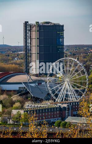 Neue Mitte Oberhausen, Gasometer-Ausstellungshalle, Riesenrad im Einkaufszentrum Westfield Centro, Rudolf Weber Arena, NRW, Deutschland, Stockfoto