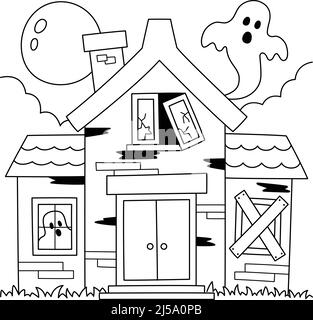 Haunted House Halloween Malseite für Kinder Stock Vektor