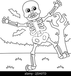 Tanzende Skelett Halloween Malseite für Kinder Stock Vektor