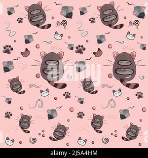 Farbige Muster Hintergrund mit niedlichen Katzen und Mäuse Vektor Stock Vektor