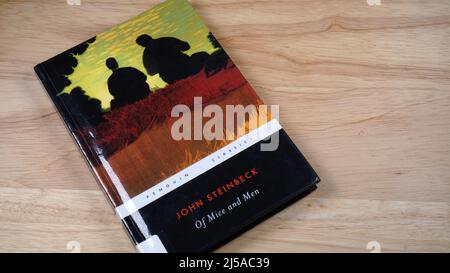 Eine Kopie von John Steinbecks von Mäusen und Männern, ein Buch, das auf den verbotenen Bücherlisten einiger Schulen gefunden wurde. Stockfoto