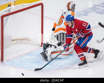 April 21, 2022, Montreal, PQ, Canada: Montreal Canadiens goaltender Carey  Price is scored on by Philadelphia Flyersâ€™ Oskar Lindblom during second  period NHL hockey action in Montreal, Thursday, April 21, 2022. (Credit