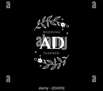 AD Initials Letter Hochzeit Monogram Logos Kollektion, handgezeichnete moderne minimalistische und florale Vorlagen für Einladungskarten, Save the Date, elegant Stock Vektor