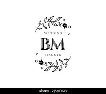 BM Initials Letter Hochzeit Monogram Logos Kollektion, handgezeichnete moderne minimalistische und florale Vorlagen für Einladungskarten, Save the Date, elegant Stock Vektor