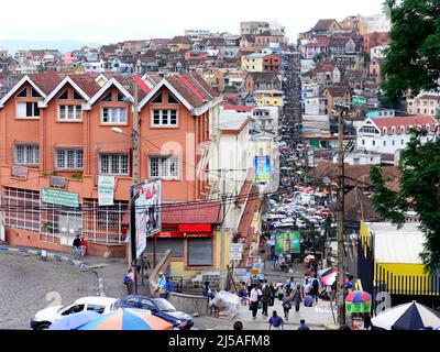 Das pulsierende Stadtzentrum von Antananarivo, Madagaskar. Stockfoto