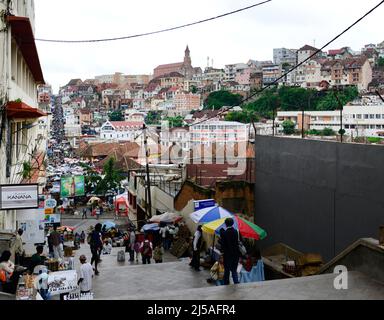 Das pulsierende Stadtzentrum von Antananarivo, Madagaskar. Stockfoto