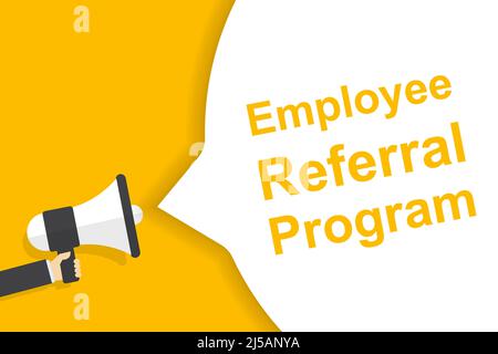 Hand halten Megaphon mit Mitarbeiter Empfehlungsprogramm Sprechblase Banner Vektor mit Kopieplatz für Unternehmen, Marketing, Flyer, Banner, presentati Stock Vektor