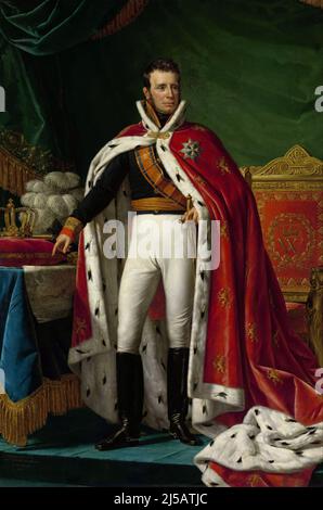 Niederlande: Wilhelm I. (24. August 1772 - 12. Dezember 1843), König der Niederlande (r. 1815-1840). Öl auf Leinwand, Gemälde von Joseph Paelinck (1781-1839), 1819. König Wilhelm I. (r. 1815-40) ist hier im zeremoniellen Gewand eines Generals in der niederländischen Armee abgebildet. Darüber trägt er einen mit Ermin gefütterten und getrimmten Mantel, auf dem das Emblem des 1815 von ihm gegründeten Militärordens von William steht. Stockfoto