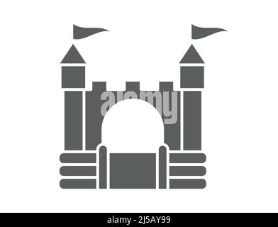 Hüpfburg aufblasbare Burg. Turm und Ausrüstung für Kinderspielplatz. Schild mit dem springenden Haus. Symbol für die Silhouette des Glyphen-Vektors Stock Vektor