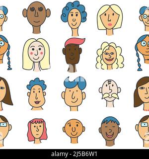 Gesichter Menschen verschiedener Nationalitäten nahtloses Muster Stock Vektor