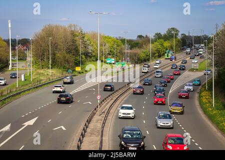 A494, Aston Hill, Queensferry Bypass, North Wales, Verkehr Stockfoto