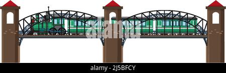 Isolierte Dampflokomotive auf Brücke Abbildung Stock Vektor
