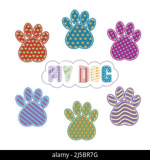 Eine Spur eines Haustieres. Paw-Drucke. Das Bein des Welpen ist auf weißem Hintergrund isoliert Stock Vektor